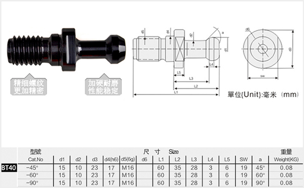 bt40拉釘規格尺寸圖