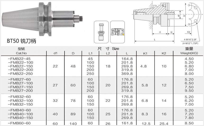 bt50平面銑刀柄規格尺寸圖