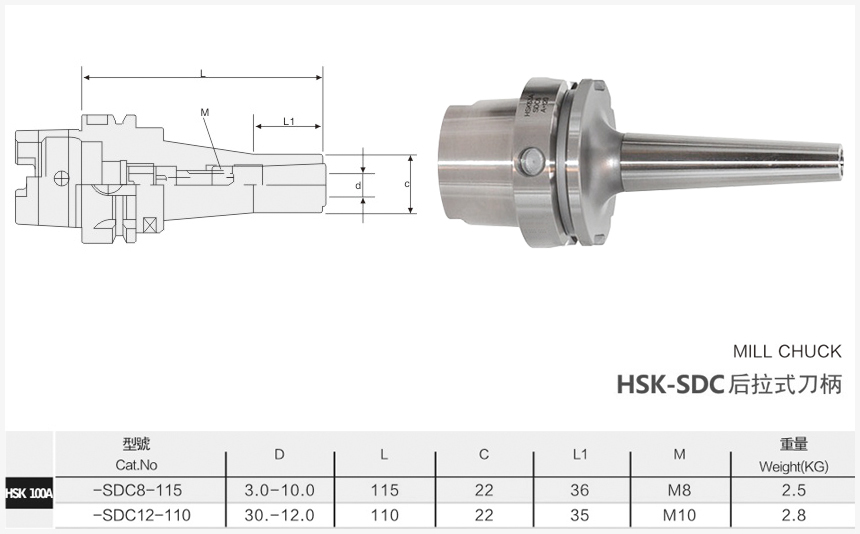 hsk100后拉刀柄規格尺寸圖