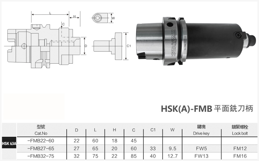 hsk63a平面銑刀柄規格尺寸圖