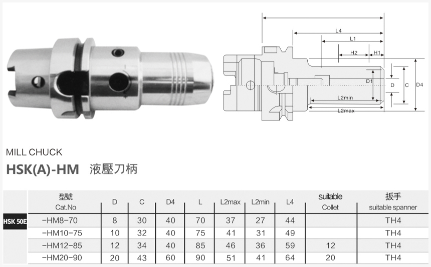 hsk50E液壓刀柄規(guī)格尺寸圖