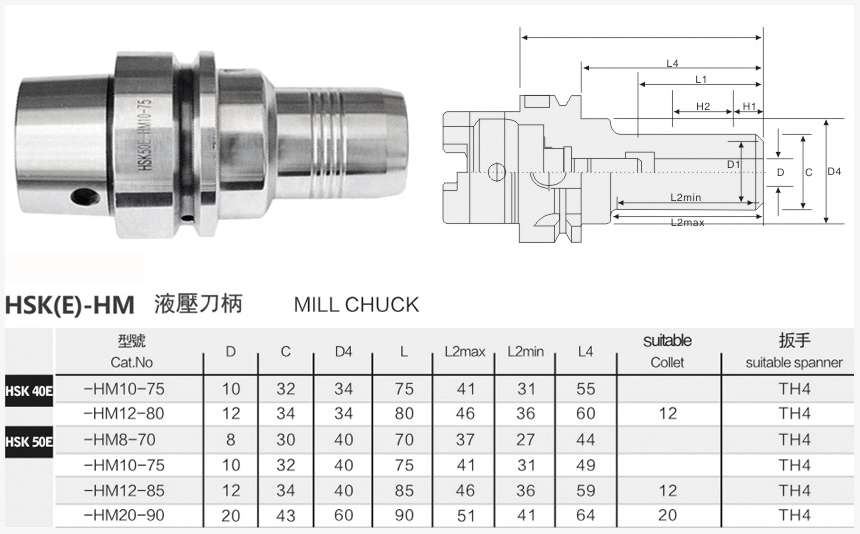 hsk50e液壓刀柄規格尺寸圖