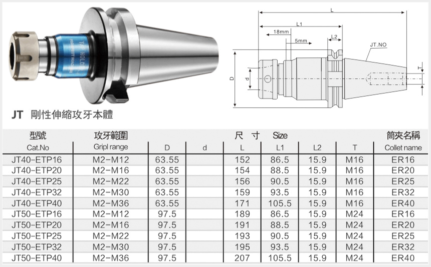 JT剛性攻絲刀柄規格尺寸圖